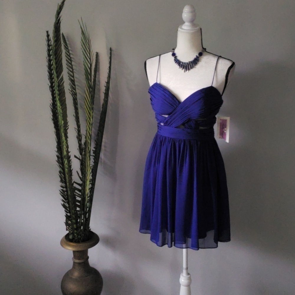 Hailey Logan royal purple spaghetti strap dress with cutouts NWT